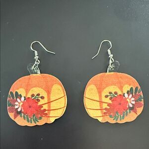 Faux leather Floral Pumpkin Earrings